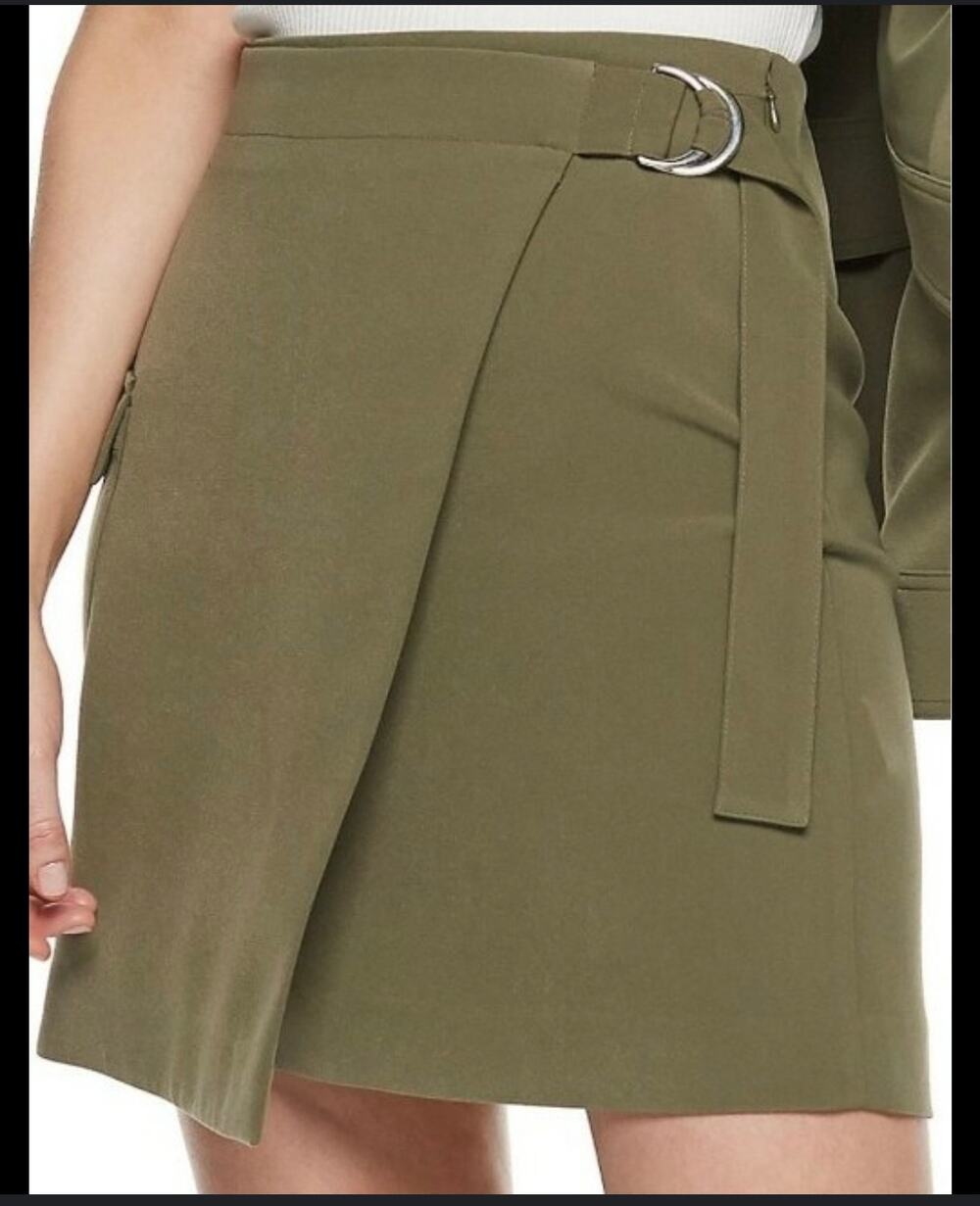 Nine West Olive Green Faux Wrap Skirt with Utility Pocket